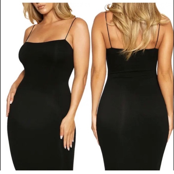 Naked Wardrobe NW Sultry Dress Black Bodycon Midi Dress Square Neck Size L NWT - Picture 9 of 12